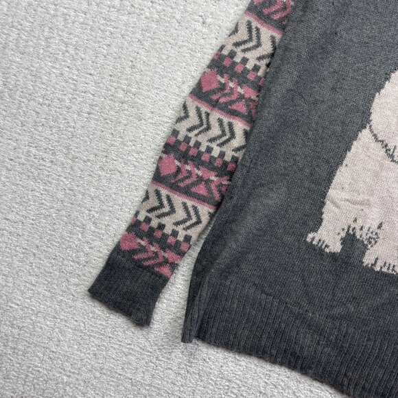 American Eagle Outfitters Love Polar Bear Grey / Pink Nordic Sweater Wom M - Picture 2 of 14